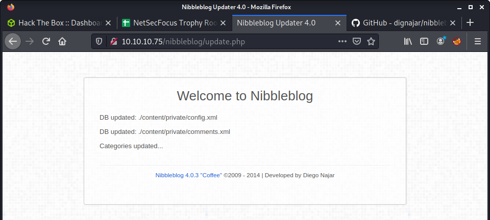 Nibbleblog version identified