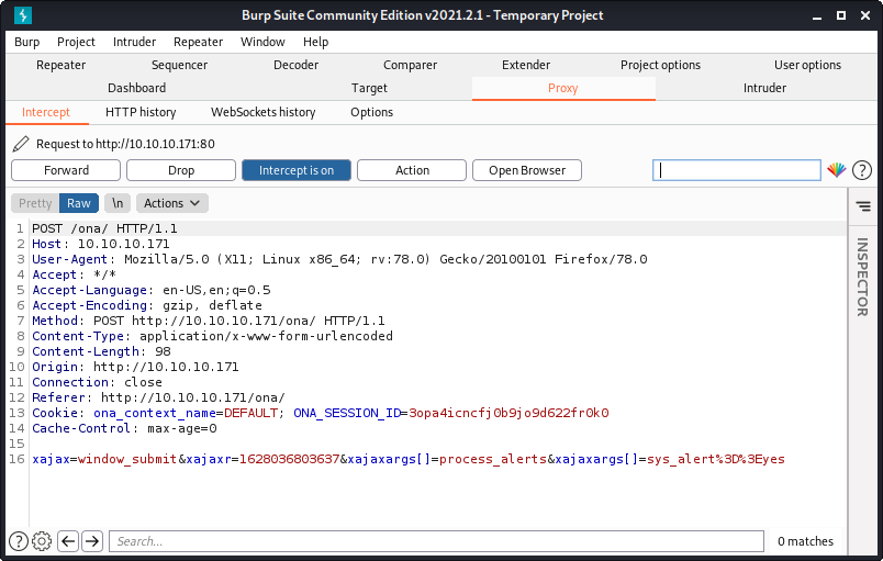 OpenNetAdmin - Burp Request