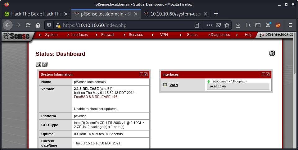 pfSense admin panel